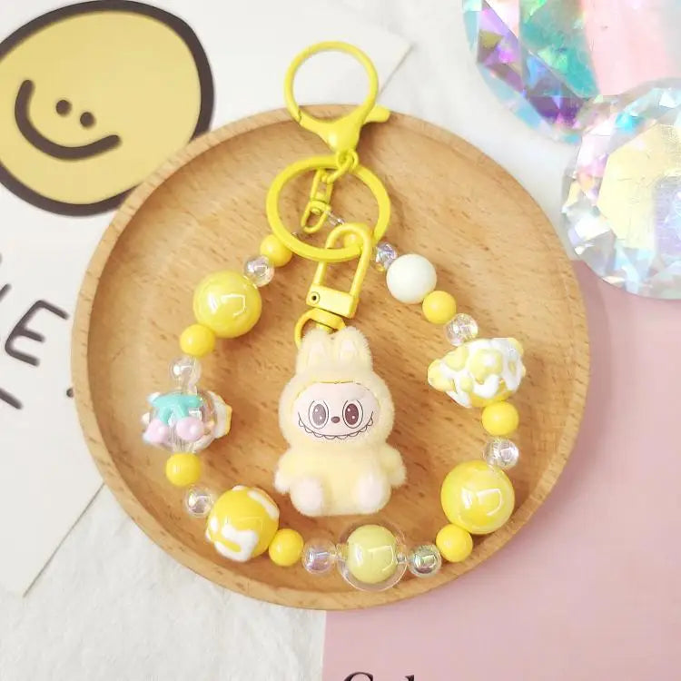 Handmade Labubu keychain for keys, bags, or gifts yellow color