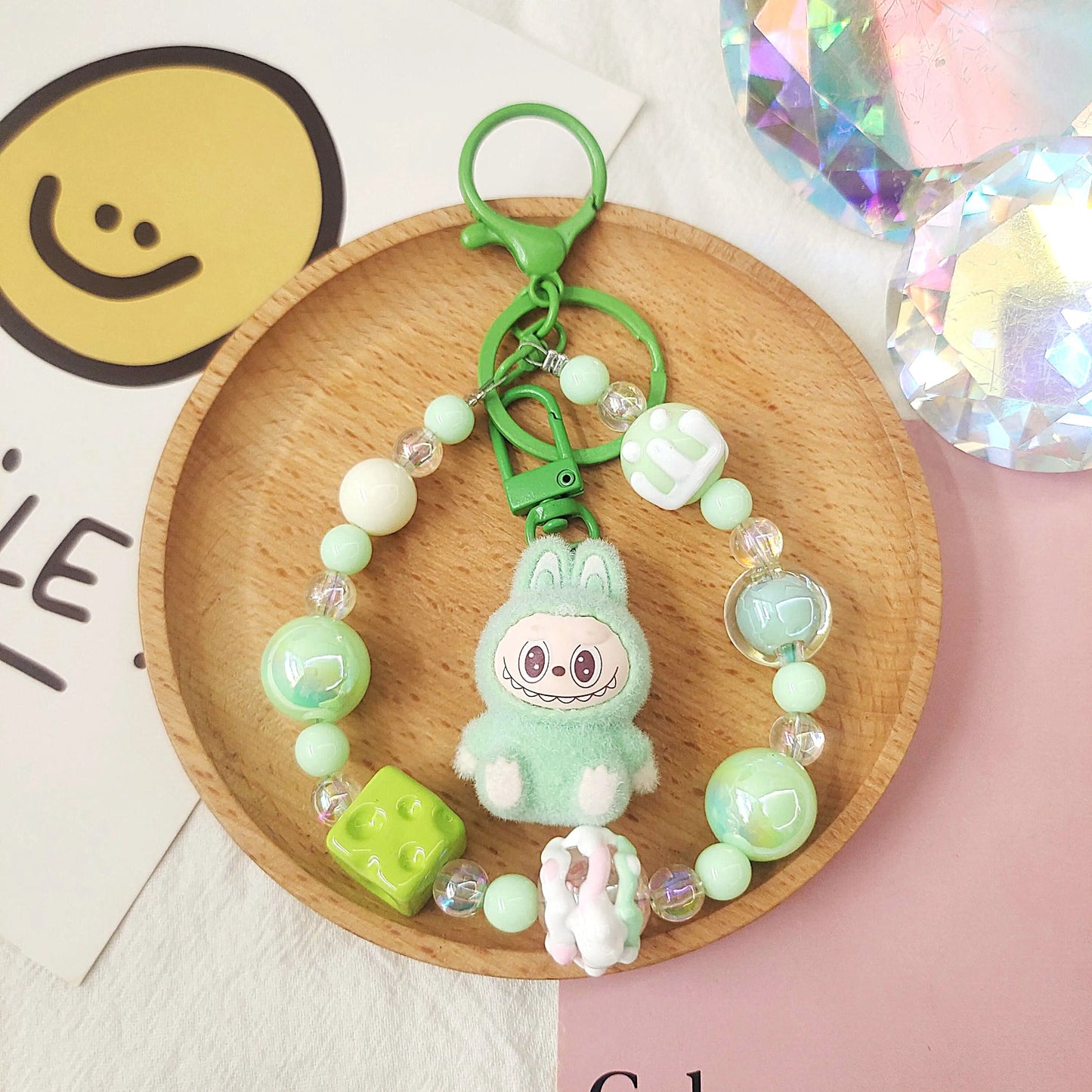 Handmade Labubu keychain for keys, bags, or gifts green color