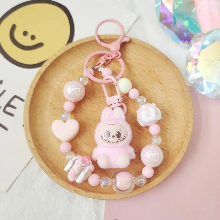 Handmade Labubu keychain for keys, bags, or gifts pink color